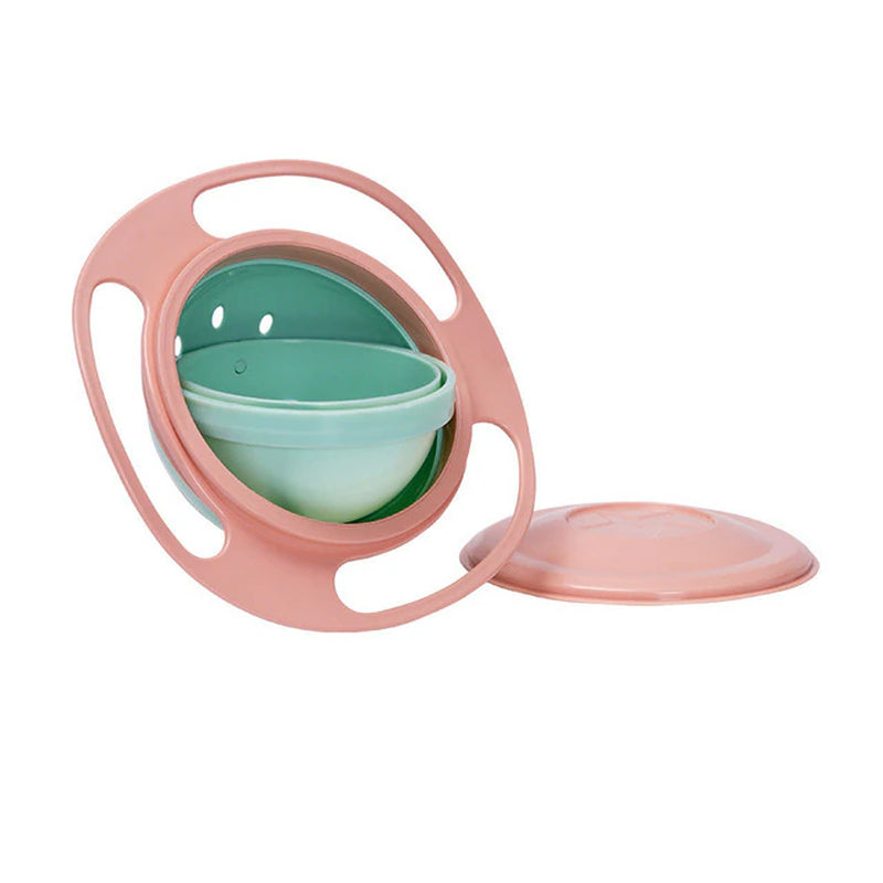 Spill-Resistant Kids Bowl: Gyro Shape with 360-Degree Rotation and Lid